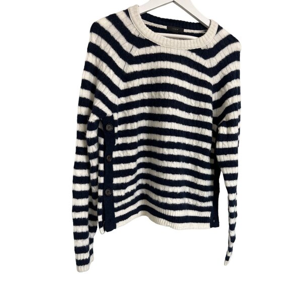 J. Crew Navy & Ivory Striped Button Side Sweater - Picture 4 of 6